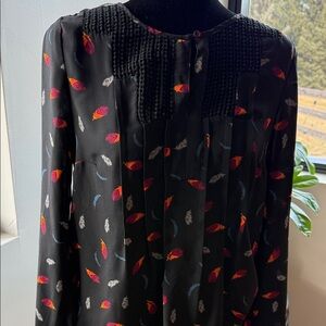 Chic Black Top with Multicolor Feather Design
